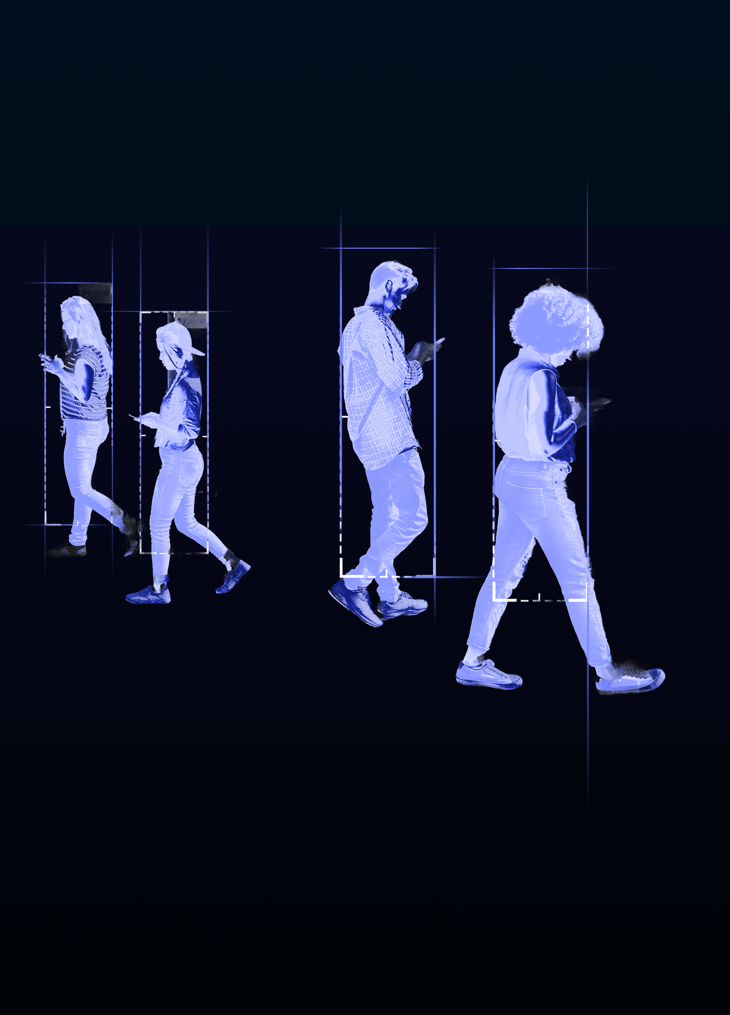 Illustration of four people walking while on their phones