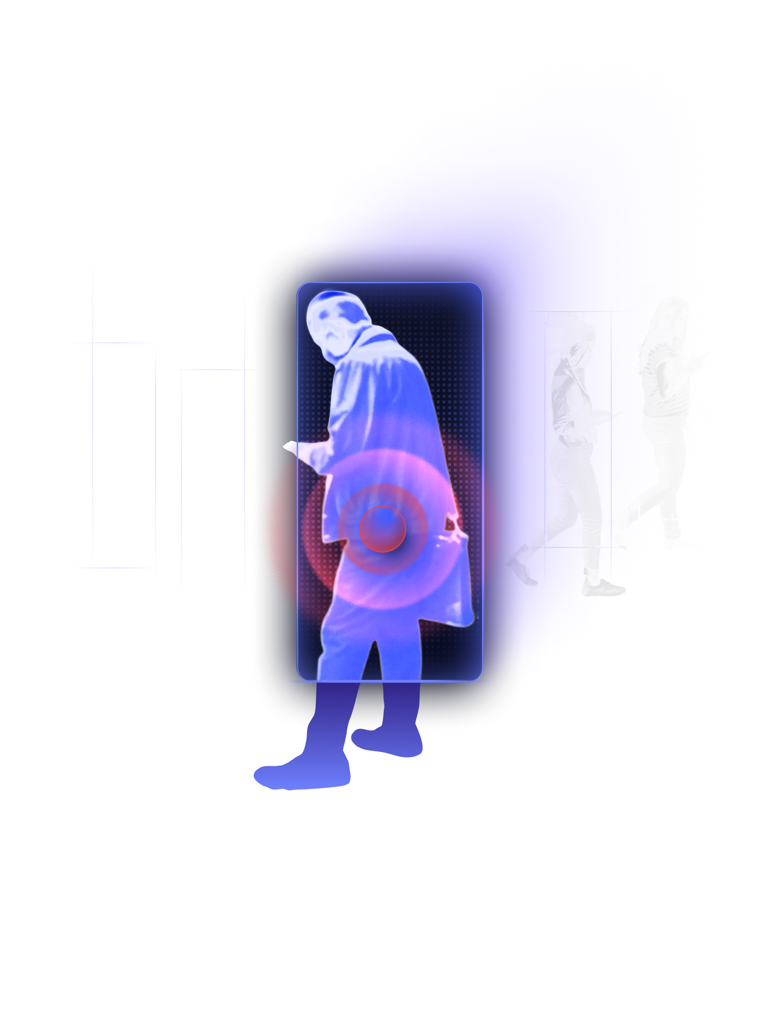 Purple person standing with detection radar