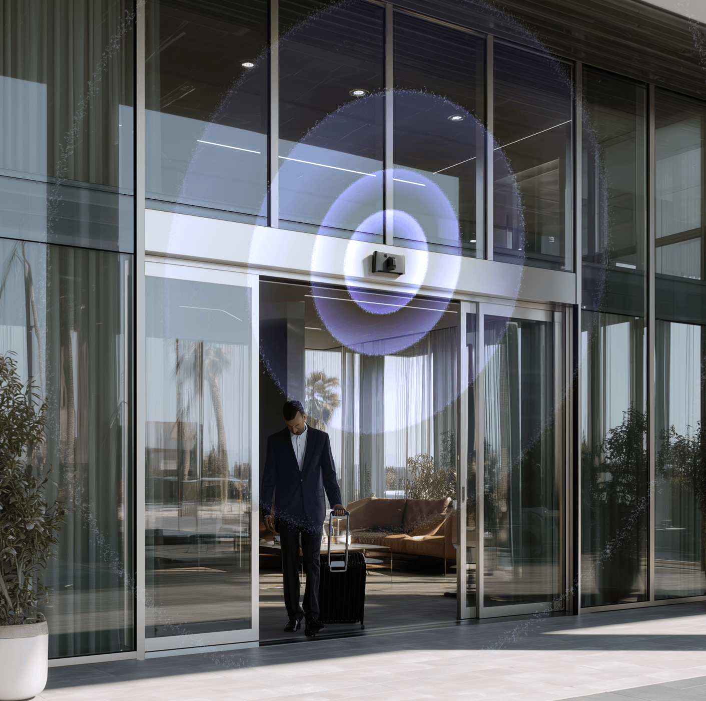 Security device positioned above the main entrance for optimal coverage