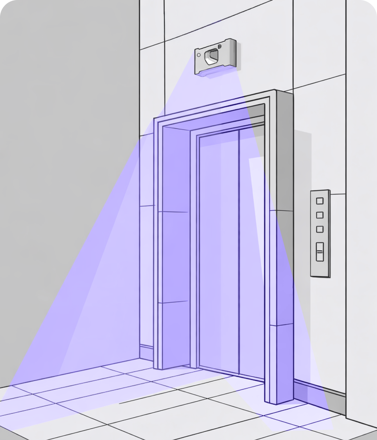 Illustration showing weapon detection technology above elevator doors
